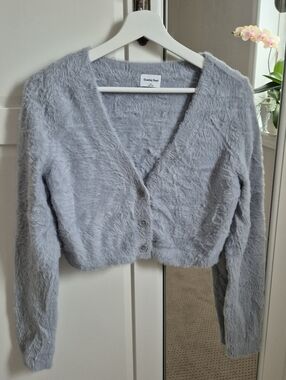 Aritzia Sunday Best Reese Fuzzy Grey Cardigan Button Sweater XL